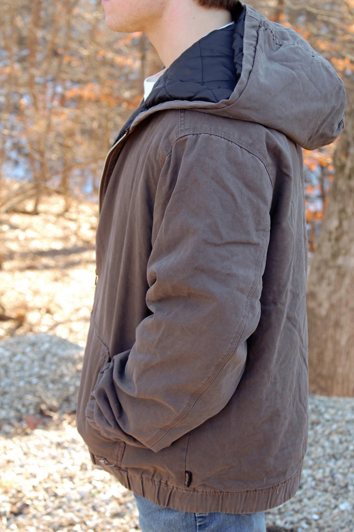 Quilt-Lined Hooded Jacket- Brown