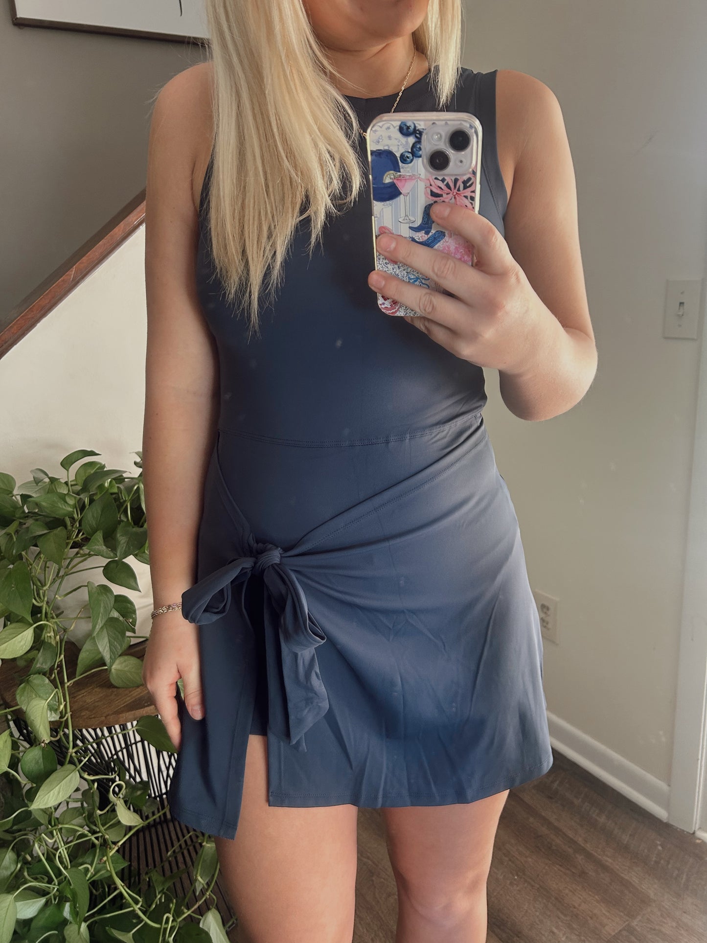 Active Navy Sports Skort Dress with Bow Tie