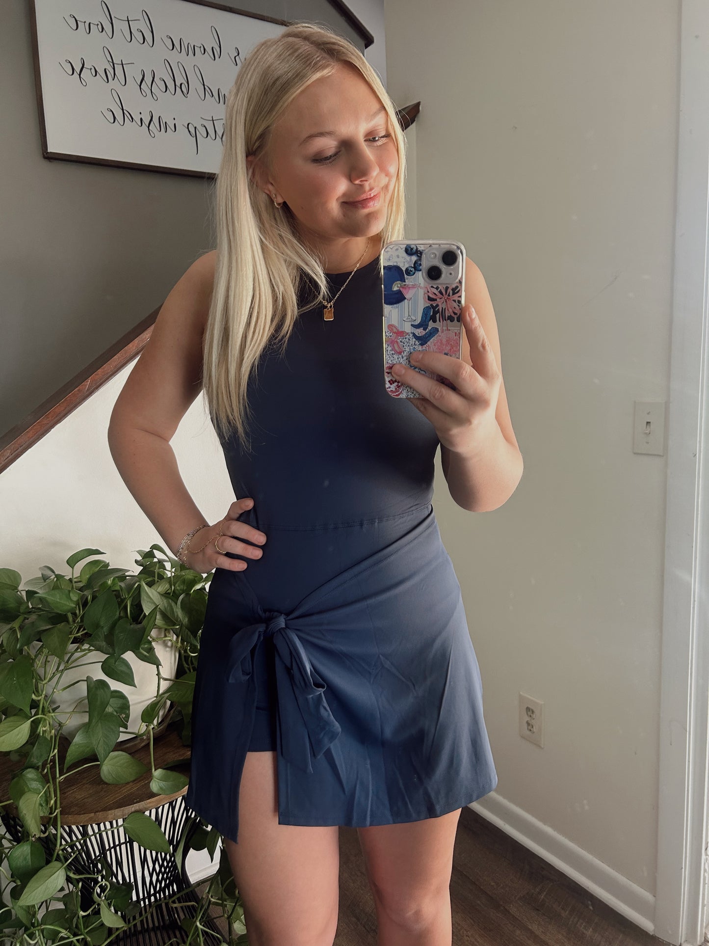 Active Navy Sports Skort Dress with Bow Tie
