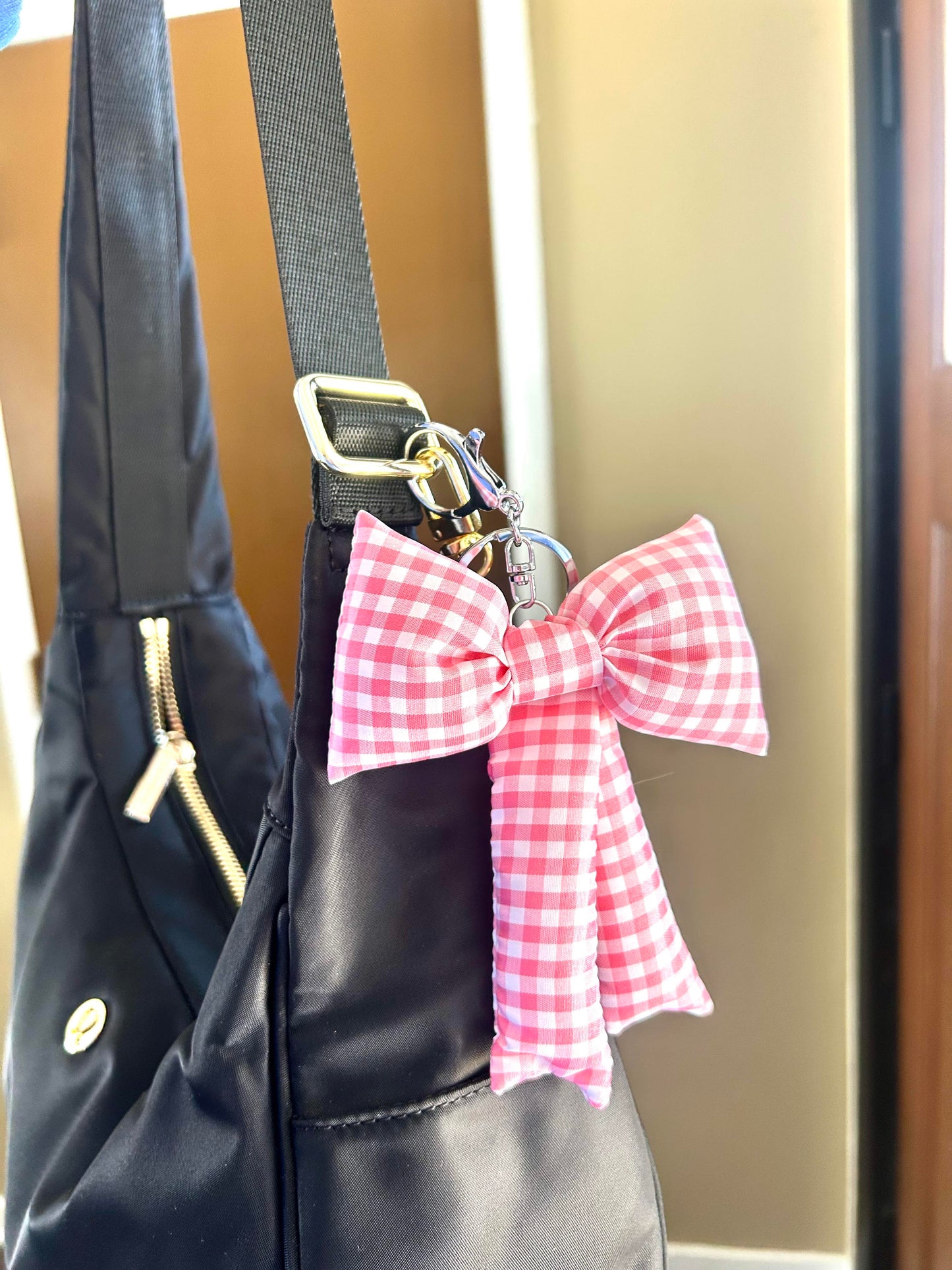 Pink Plaid Bow Key Chain