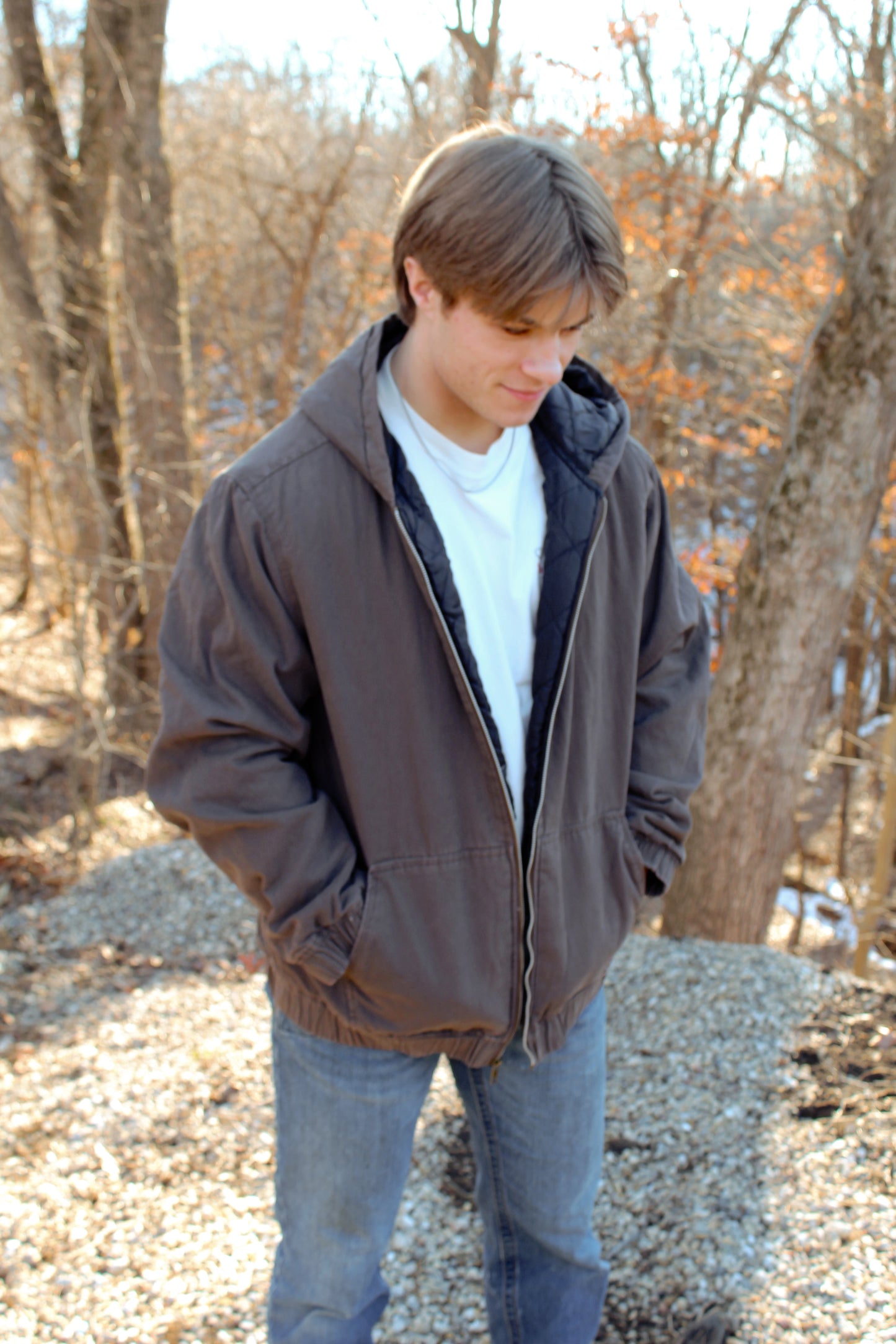 Quilt-Lined Hooded Jacket- Brown