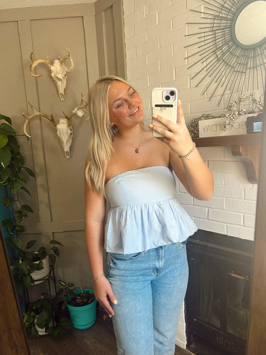Light Blue Ruffle Tube Top
