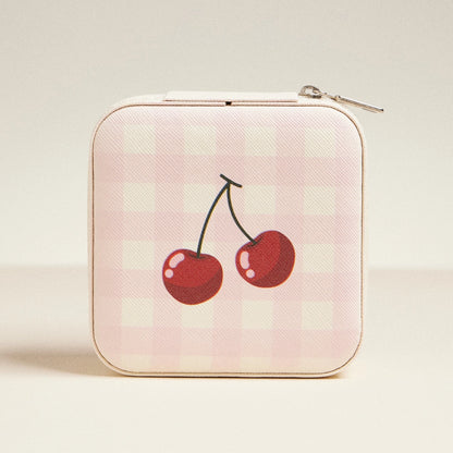 Cherry and Checker Pattern Jewelry Box -Travel Size