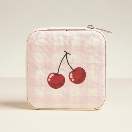 Cherry and Checker Pattern Jewelry Box -Travel Size