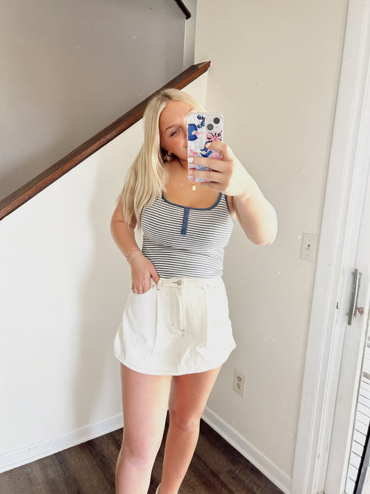 Pleated Mini Denim Skirt