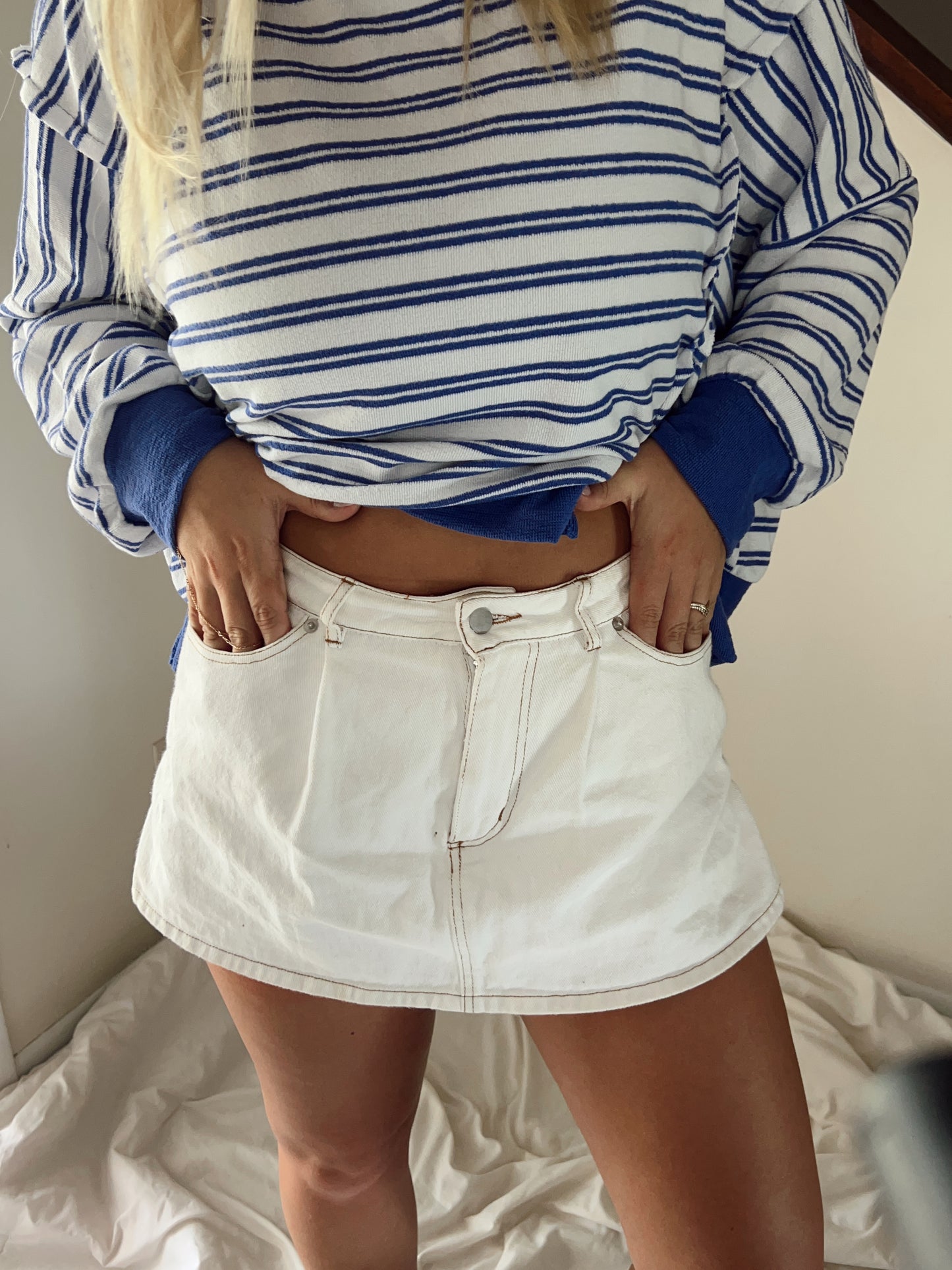 Pleated Mini Denim Skirt