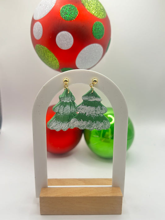 Snowy Christmas Tree Studs