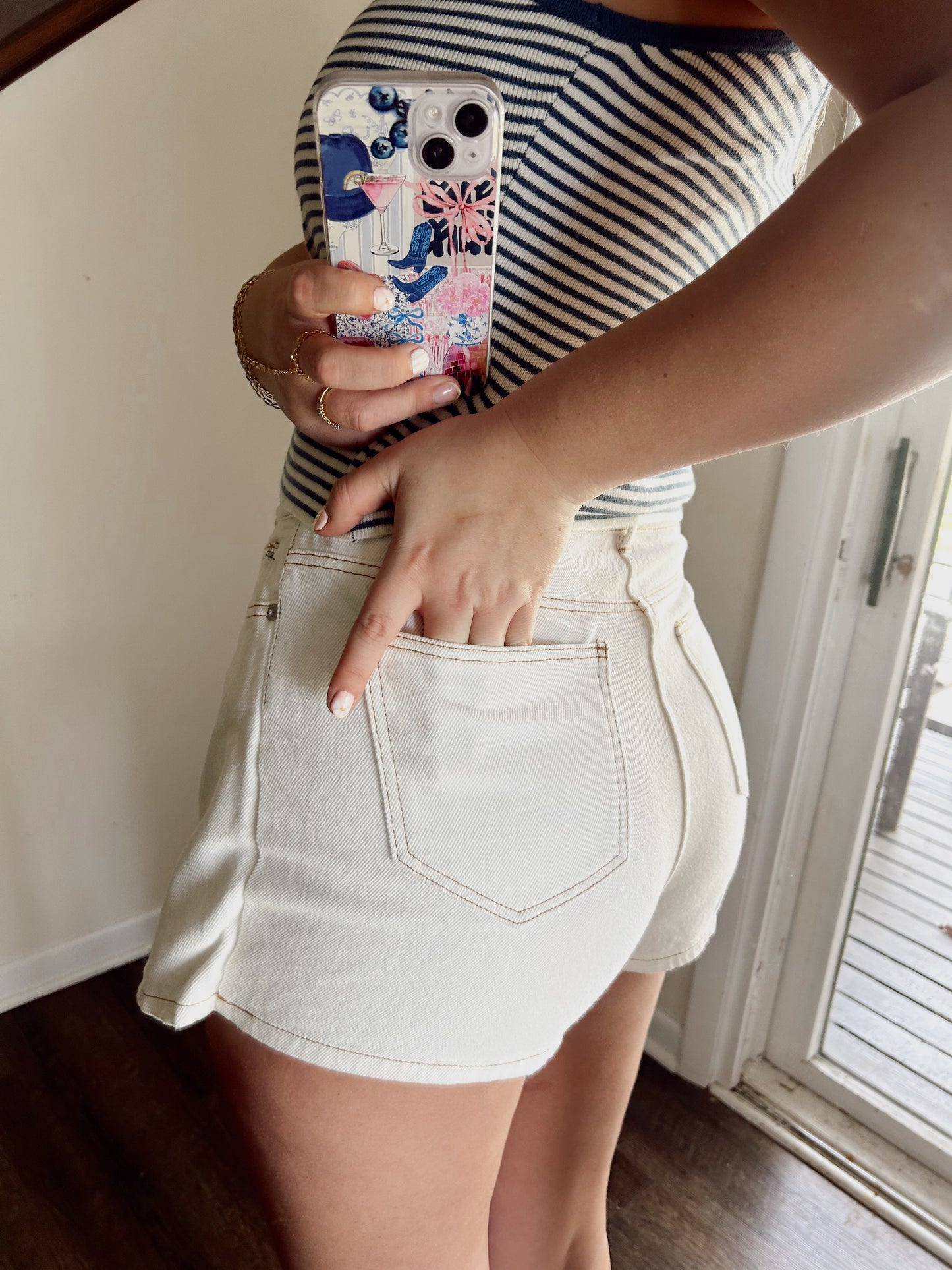 Pleated Mini Denim Skirt