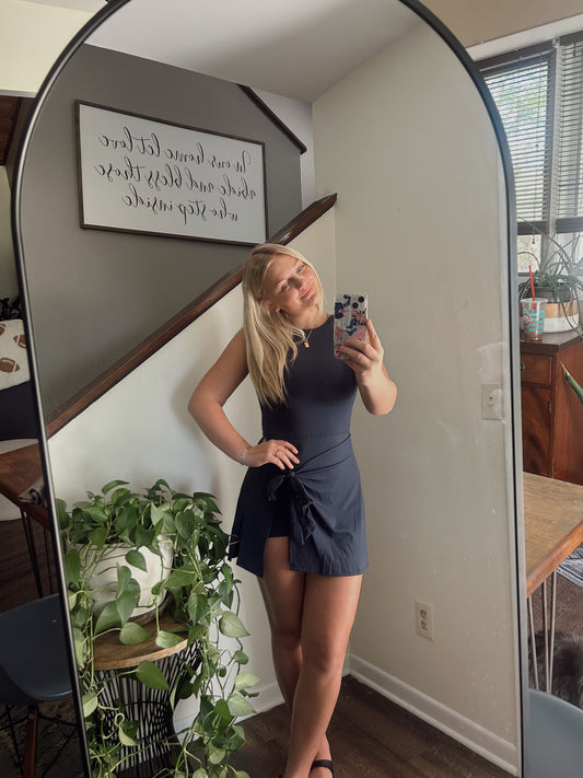 Active Navy Sports Skort Dress with Bow Tie