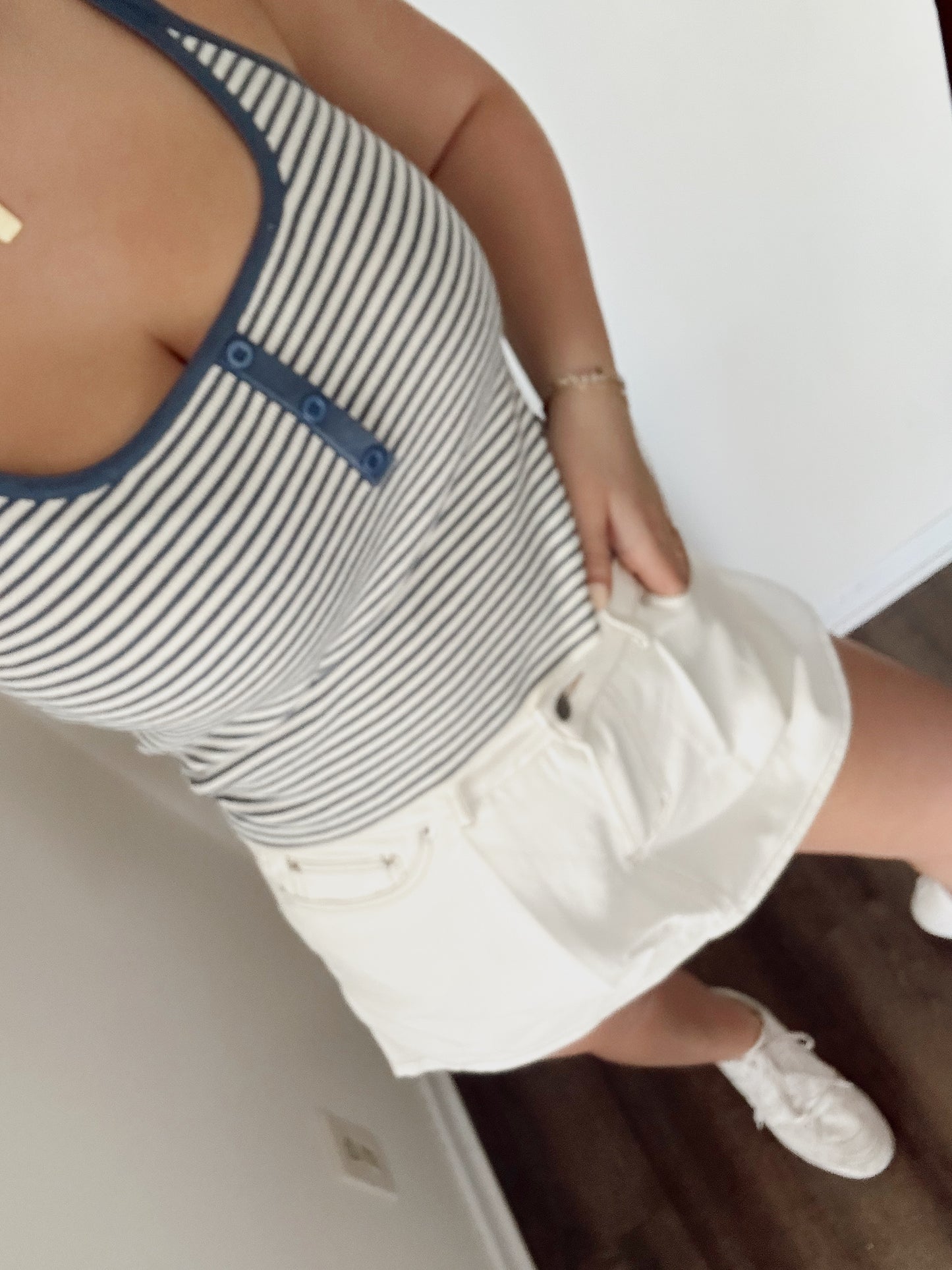 White-Blue Striped Sweater Tank Top