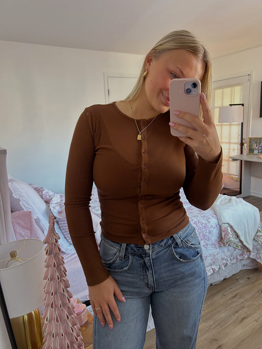 Coffee Button Down Top
