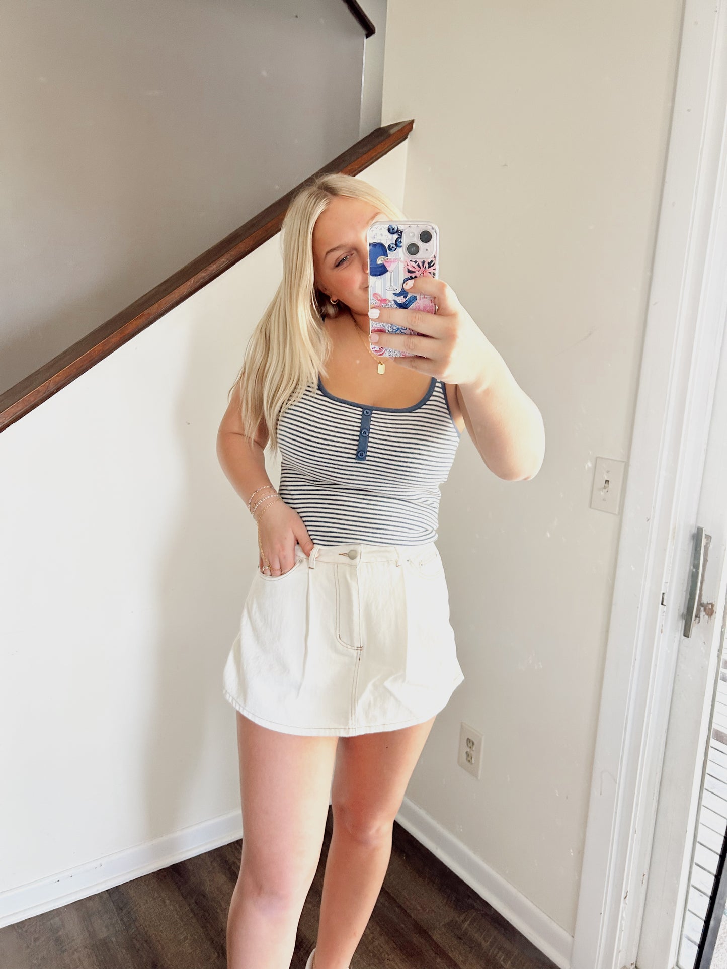 White-Blue Striped Sweater Tank Top