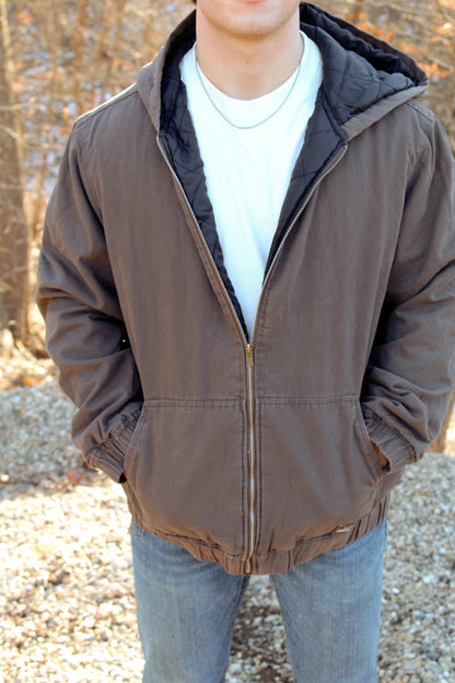Quilt-Lined Hooded Jacket- Brown