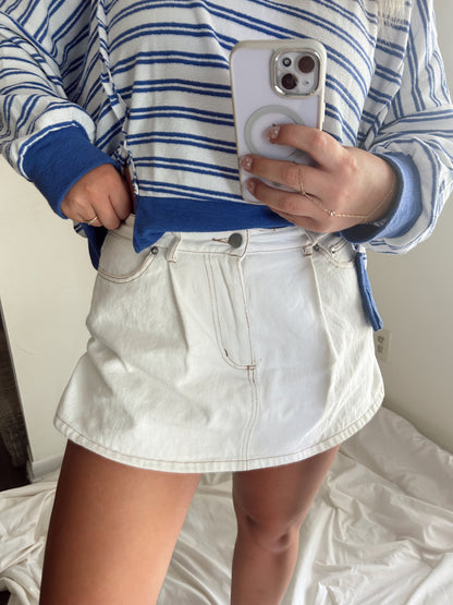 Pleated Mini Denim Skirt