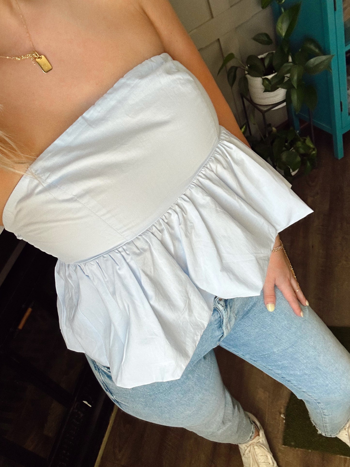 Light Blue Ruffle Tube Top