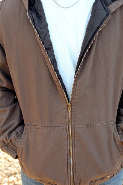 Quilt-Lined Hooded Jacket- Brown