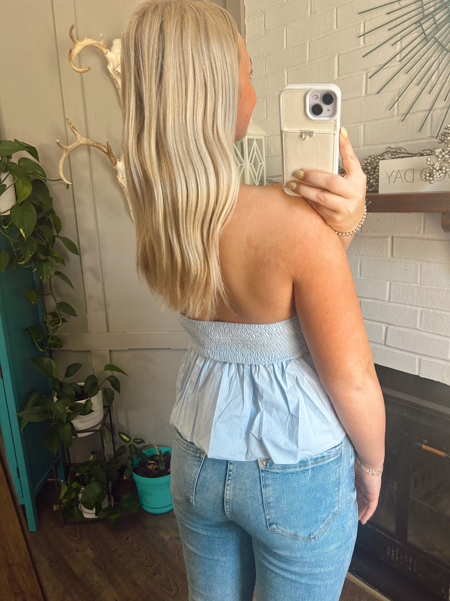 Light Blue Ruffle Tube Top