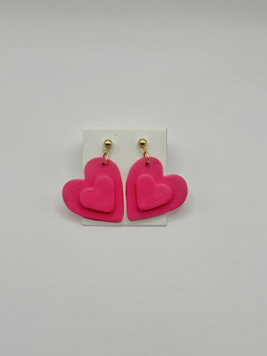 Pink Heart Dangle Valentines Earrings