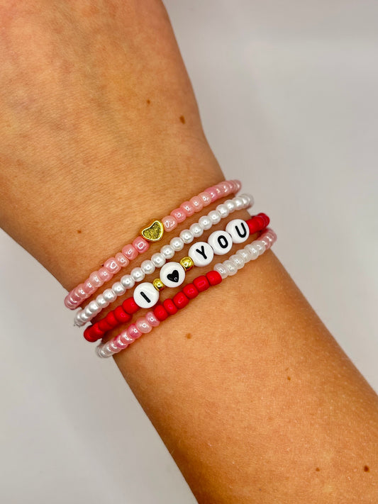 I LOVE U Valentines Day Stacked Bracelet