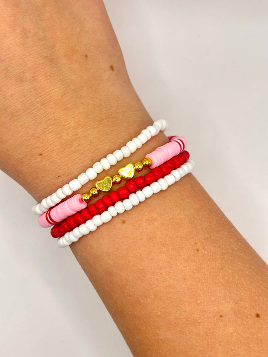 Double Heart Valentines Day Stacked Bracelet