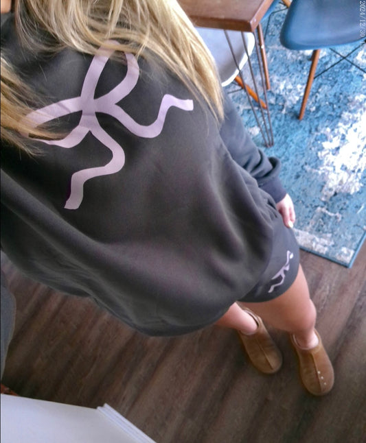 Cute Gray Bow Print Hoodie & Shorts Set – Light Pink Accents | Hoodie
